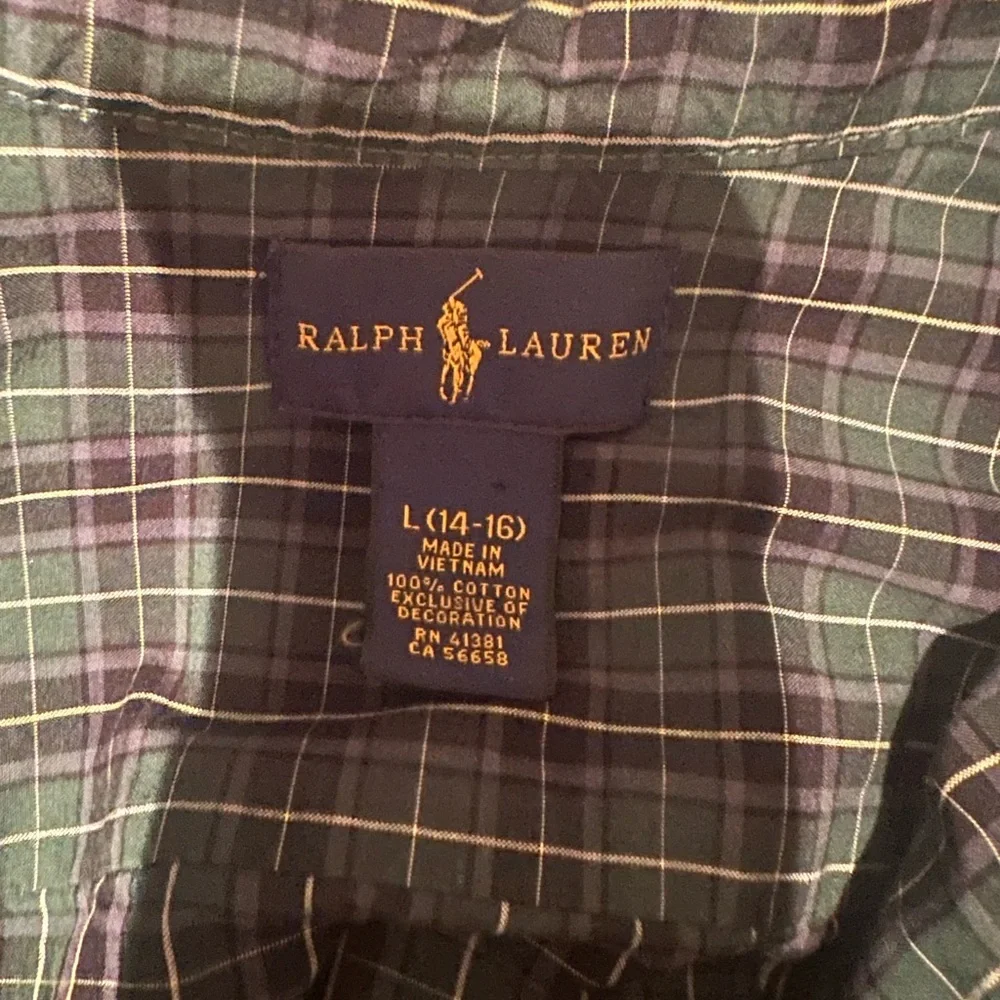 Ralph Lauren Boys Green Plaid Button Down Shirt L 14 /16 Cotton